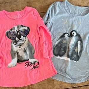 Pink and Gray Graphic Long Sleeve Shirts